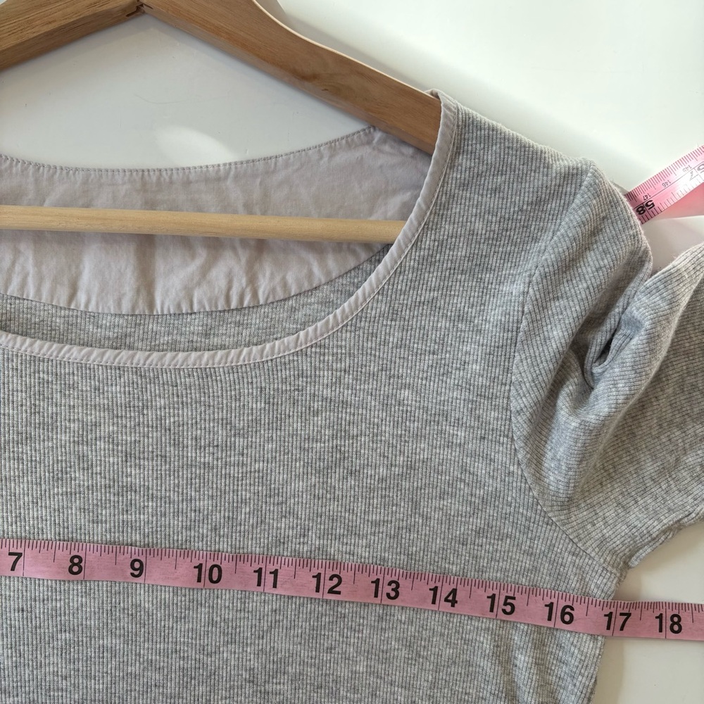 Annette Goertz || Ribbed‎ Elbow-Length Tee Knit Top T-Shirt Gray Small - Picture 6 of 9